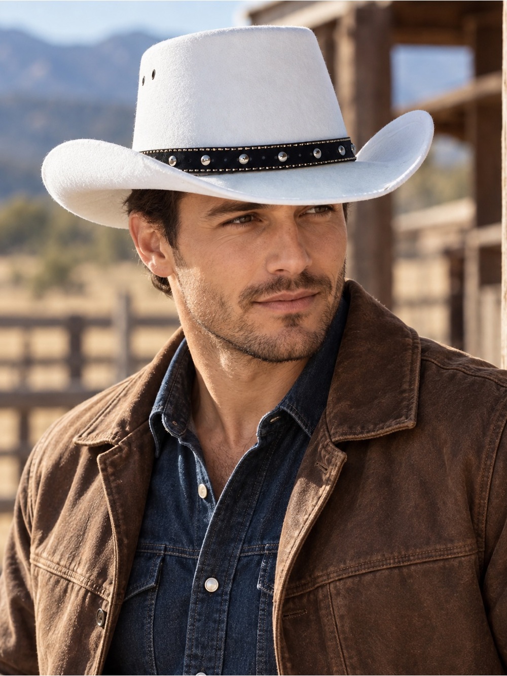 Vintage White Western Express Felted Cowboy Hat
